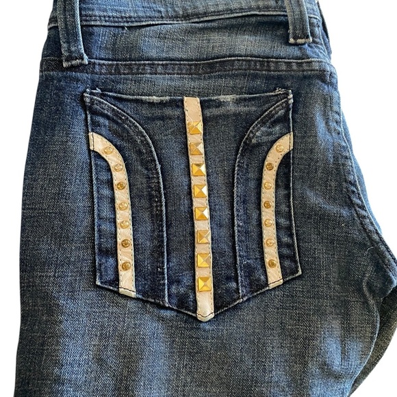 Frankie B vintage y2k Low Rise Flare Jeans Cream Leather Studded Back Pockets - Picture 4 of 12